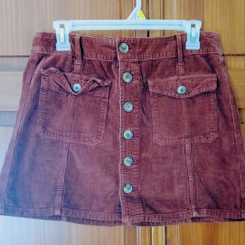 American Eagle High Rise A-Line Burnt Orange Corduroy Mini Skirt Size 10 Regular